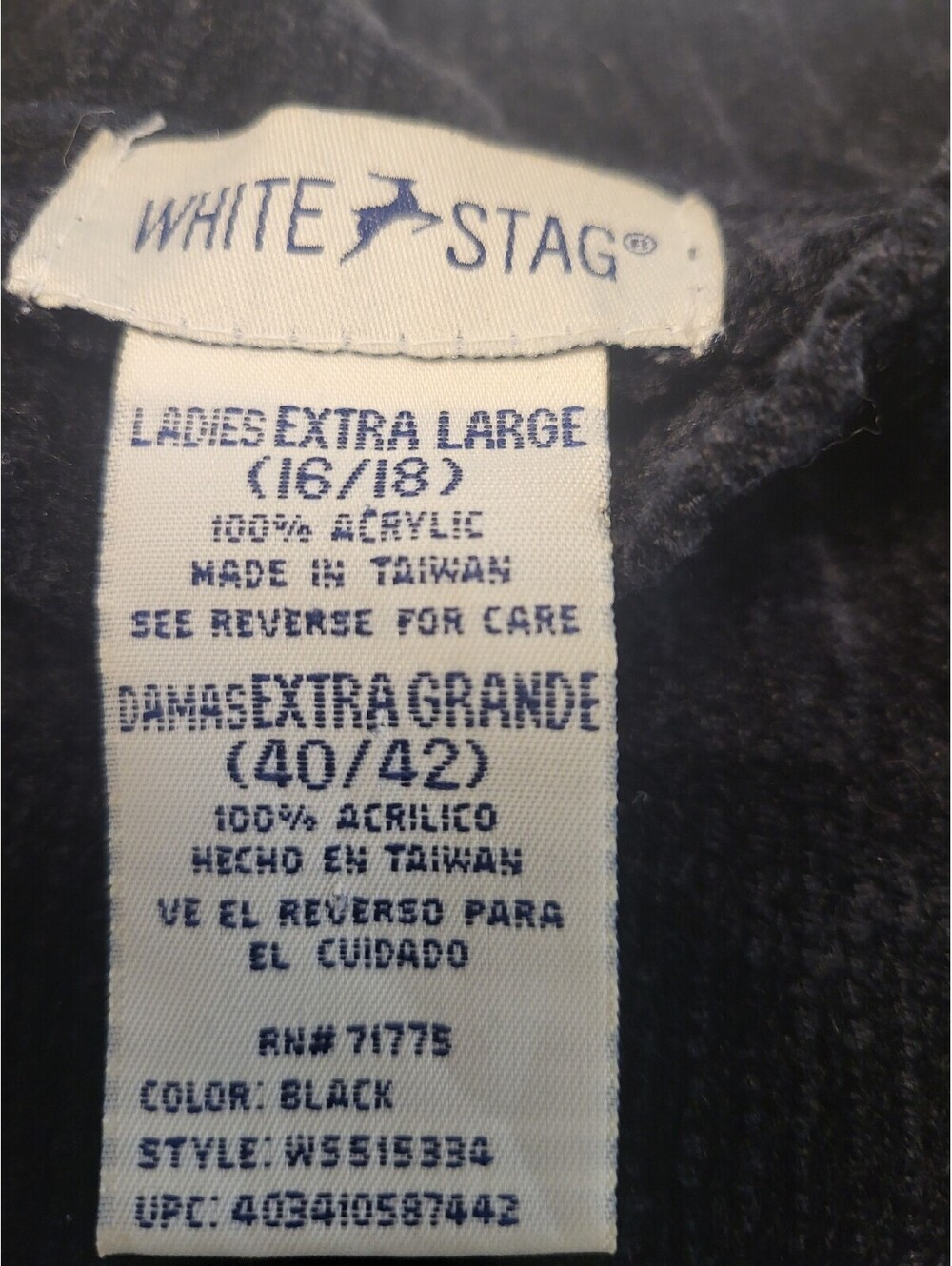 White Stag Ladies Extra Large Black Acrylic Sweater with Patterned Hem